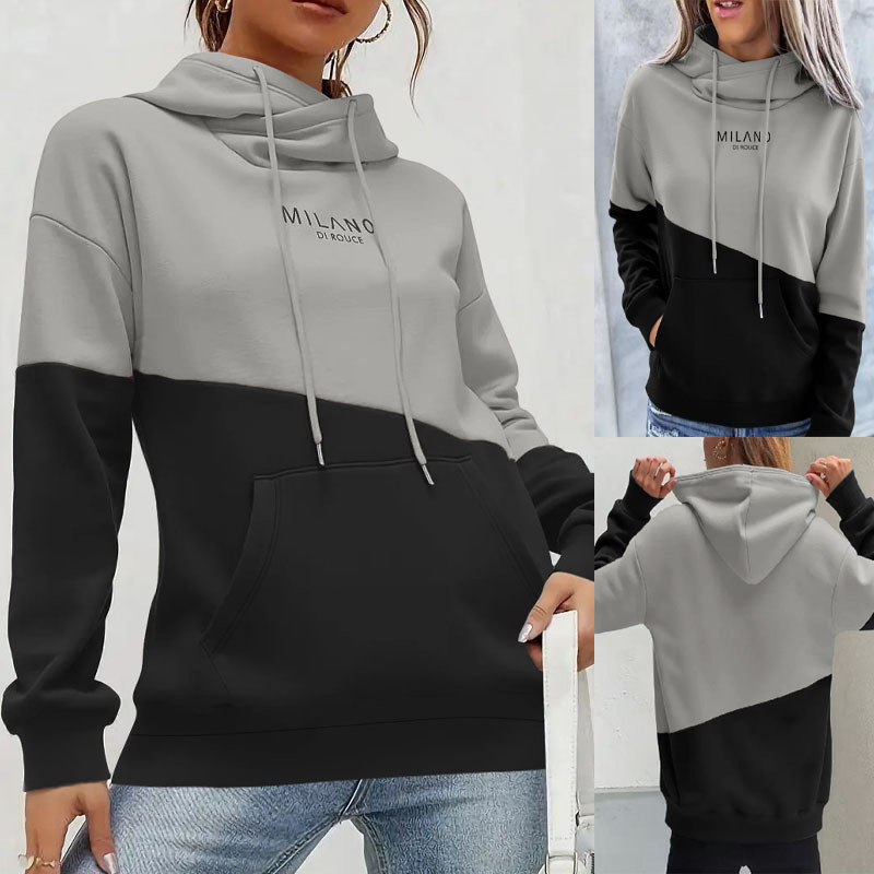 Women Color Block Hoodie Long Sleeve Letter