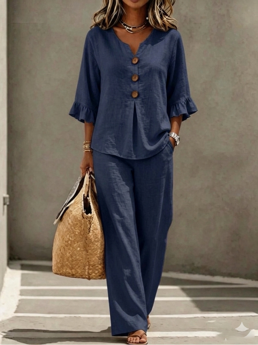 Women's coordinated set – navy blue colorway polished casual look