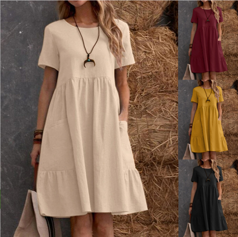 Vintage Women Linen Cotton Dress