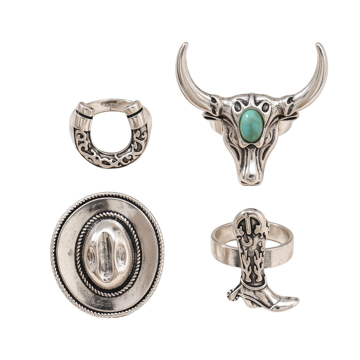 European American Style Geometric Western Cowboy Hat Shape Ring Inlaid Turquoise, Versatile Index Finger Ring For Women Fashion Jewelry 3