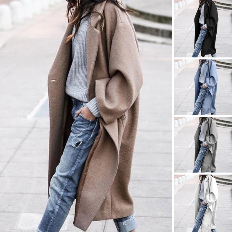 Coat 2026 Autumn Winter European And American Cross Border New Women's Clothing Amazon Casual Long Solid Color Warm Woolen Coat