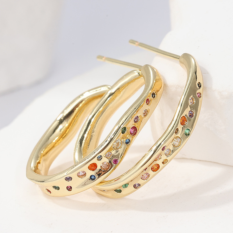 Multicolor Champagne Crystal Hoop Earrings Gold Tone Brass Women Daily Party Fashion Jewelry Elegant Versatile