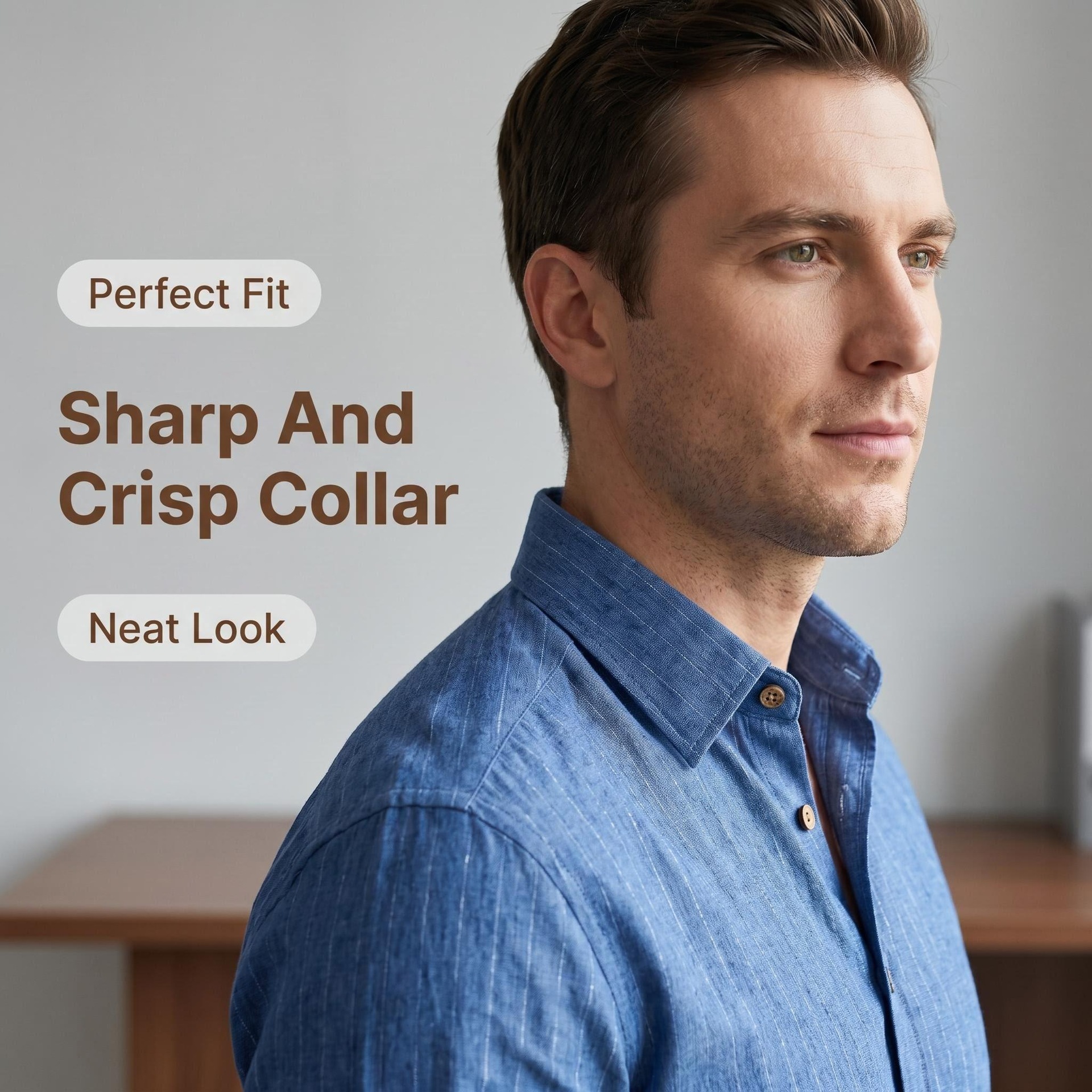Jiachuan Cross-Border Specializes In Men's Shirts, Imitation Linen Gold-Striped Non-Iron Casual Business Shirts, Men's Long-Sleeve Shirts, Amazon