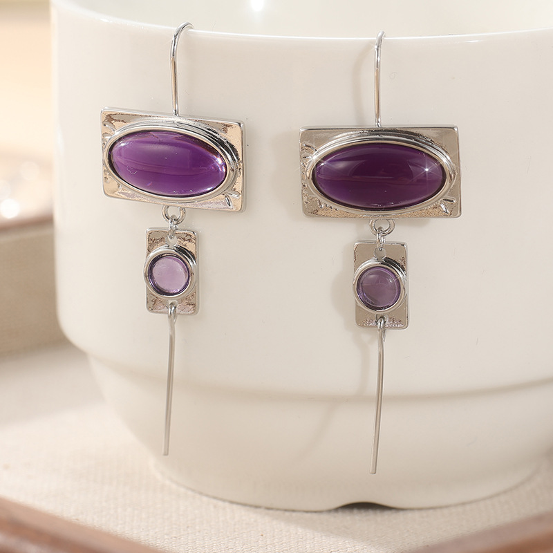 Vintage Purple Oval Stone Geometric Drops – image 1