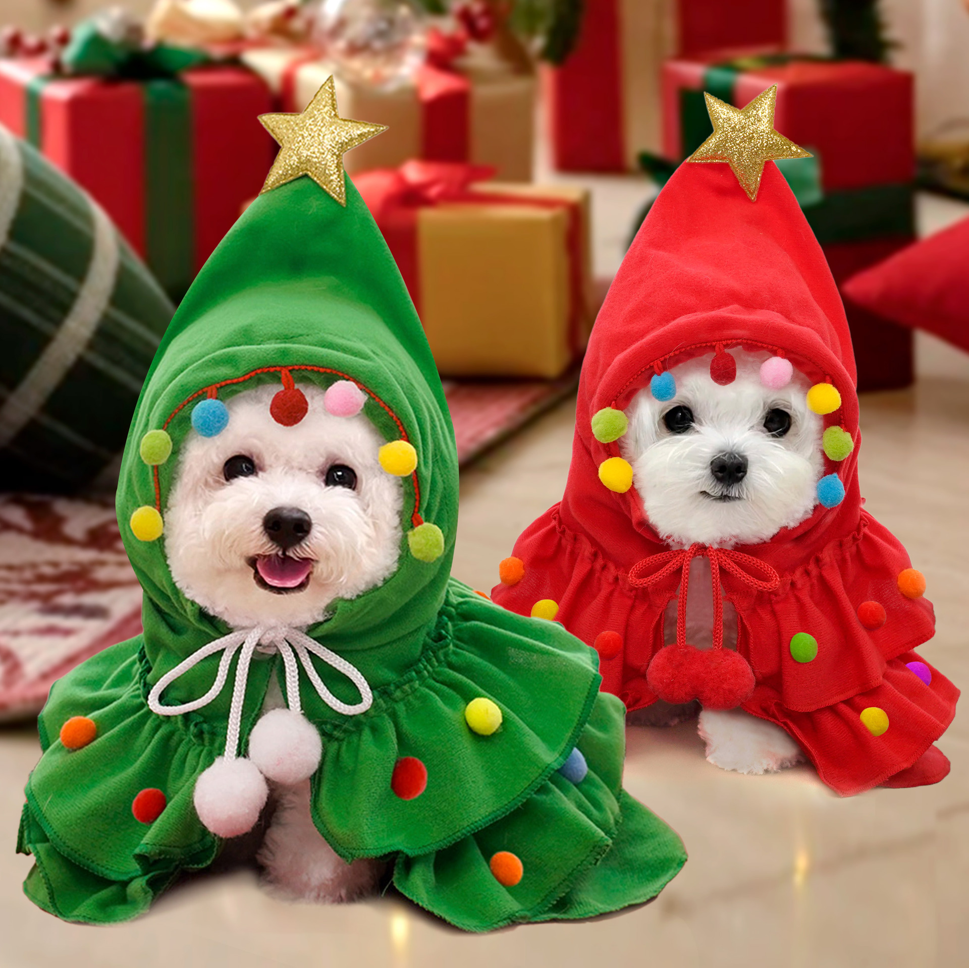 Autumn and Winter Christmas Holiday Cape Pet Dog Transformation