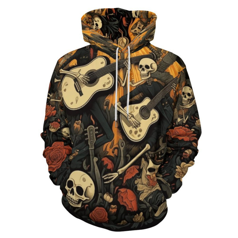 New Annual Halloween Skull Guitar Rose Sweatshirt 3D Printed