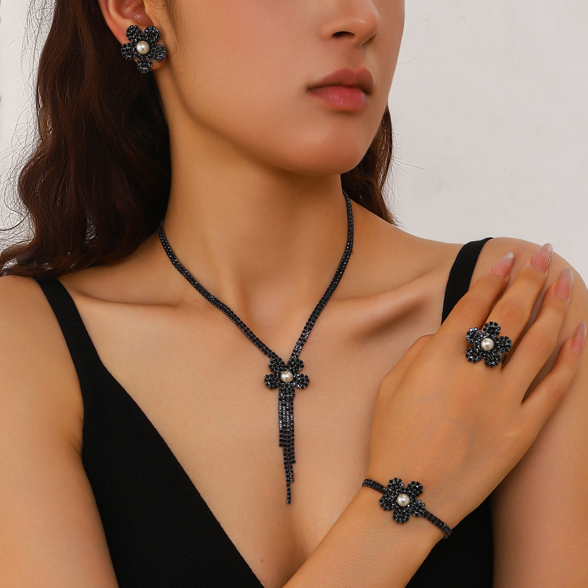 Womens Long Floral Tassel Claw Chain Jewelry