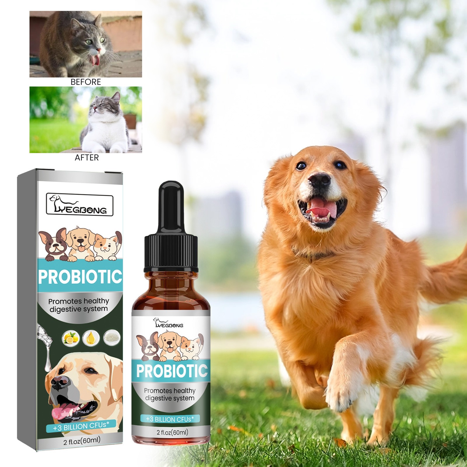 Yegbong Pet Probiotic Drops For Cats And Dogs, Oral Care Solution For Body Discomfort And Bad Breath In Pets