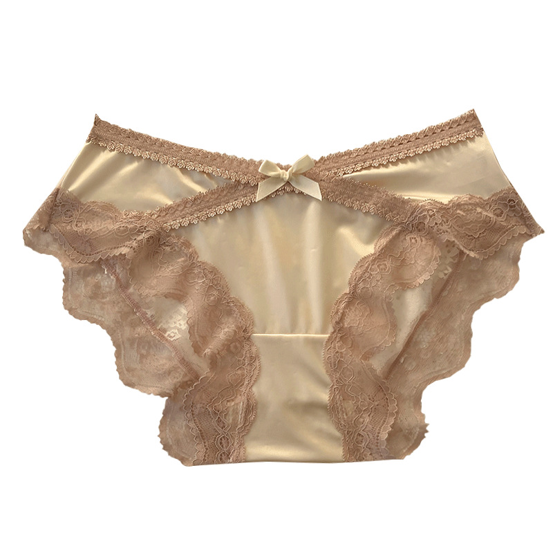 French Style Lace Underwear Women's Cotton Crotch High-grade Satin Sexy Lace Women's Girls' Briefs