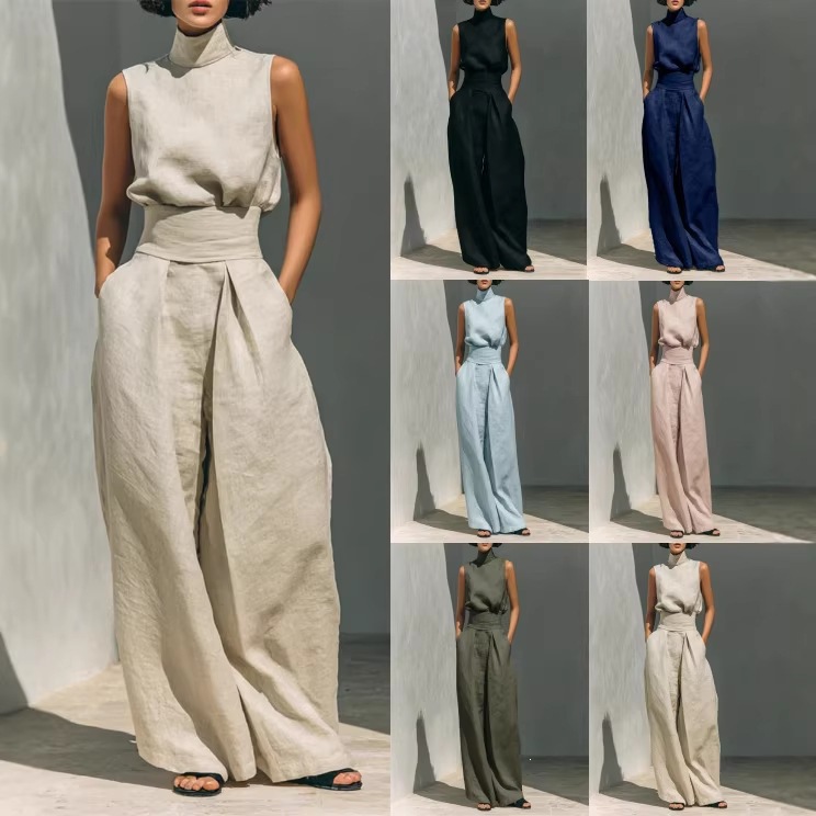 Cotton And Linen Sleeveless Trousers Casual Suit