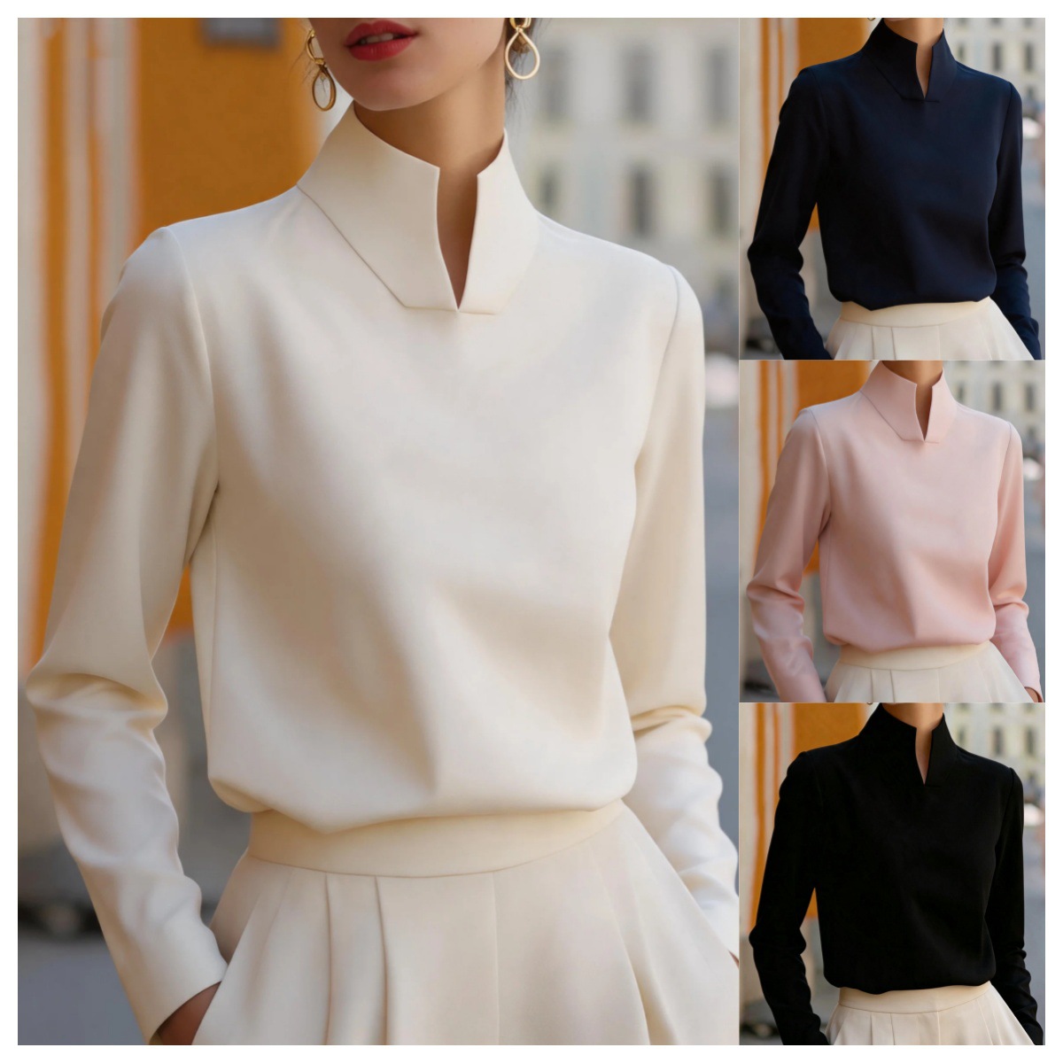 Cross-Border Women's Clothing New Chinese-Style Stand-Collar Long-Sleeve Shirt Niche Commuter Elegant Top For Women