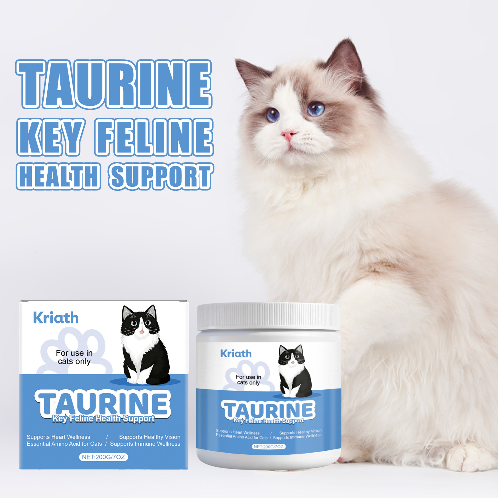 Kriath Taurine Powder For Cats - Gentle Formula For Daily Care And Nutritional Support Of Pets' Well-being