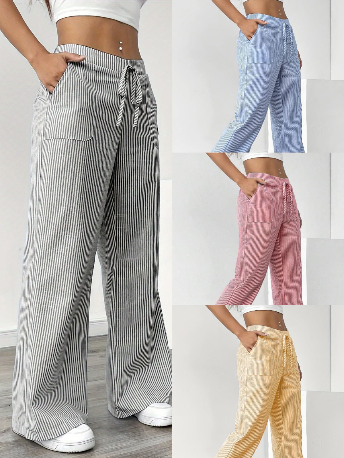 Amazon European And American Foreign Trade Trendy Brand Cross-Border 2026 New Striped Long Pants Casual Street Fashion Loose Wide-Leg Pants