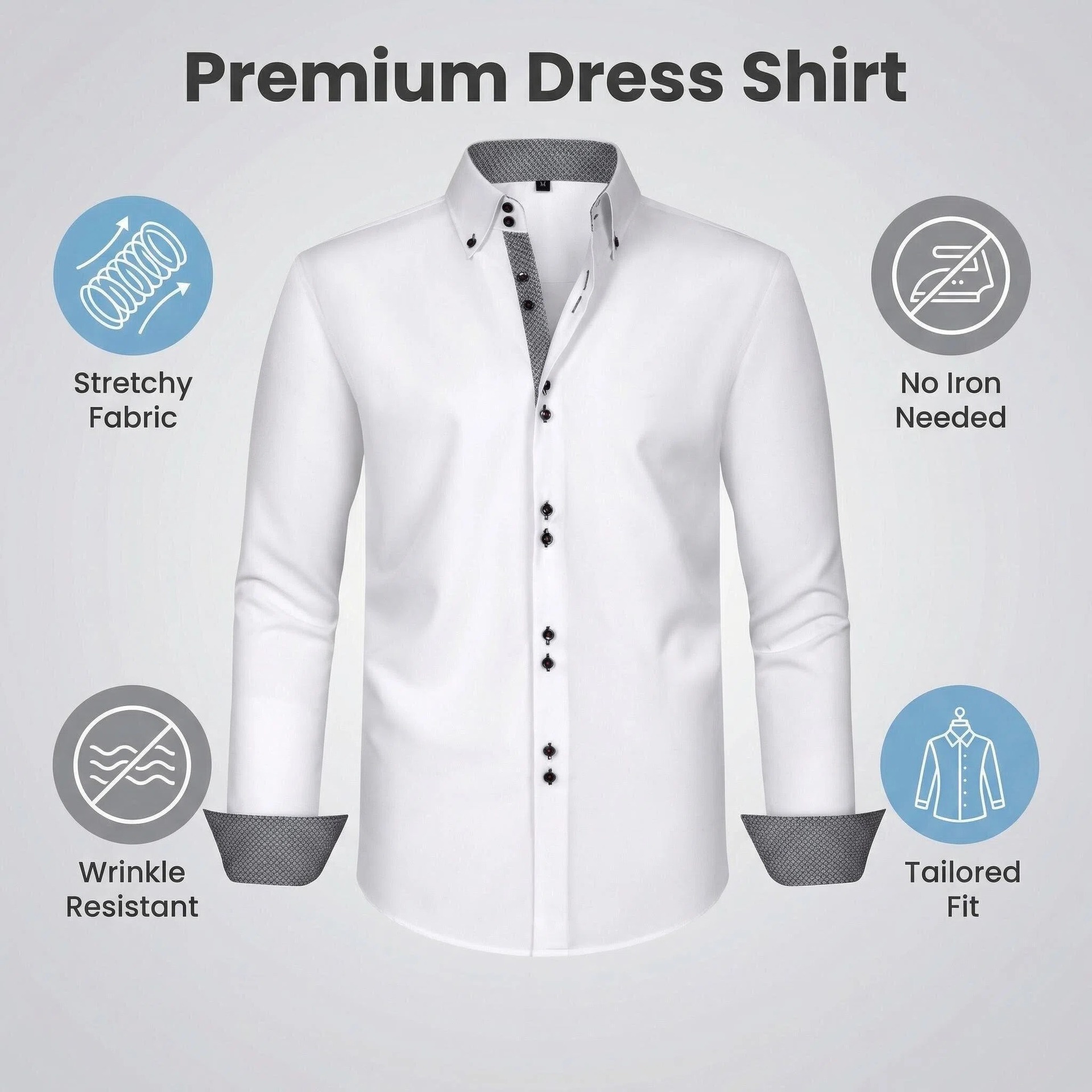 Jiana Cross-Border Specializes In Men's Shirts, Double-Breasted Stretch Non-Iron Business Shirts, Men's Long-Sleeve Temu Popular Shirts