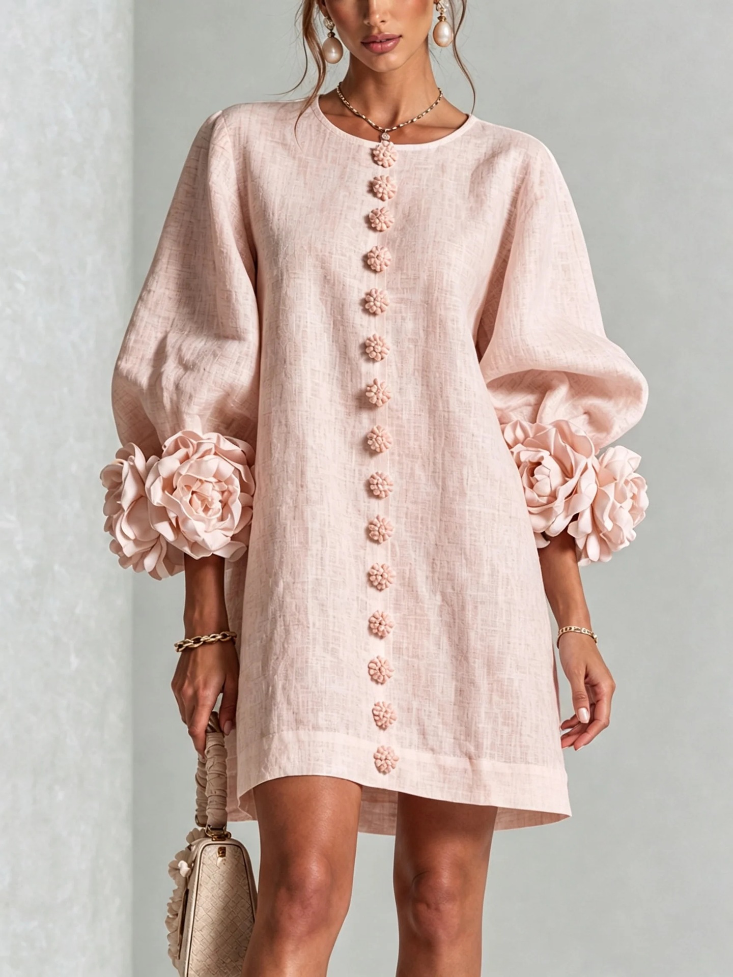 3D Flower Cuff Mini Dress, picture 5 of 12