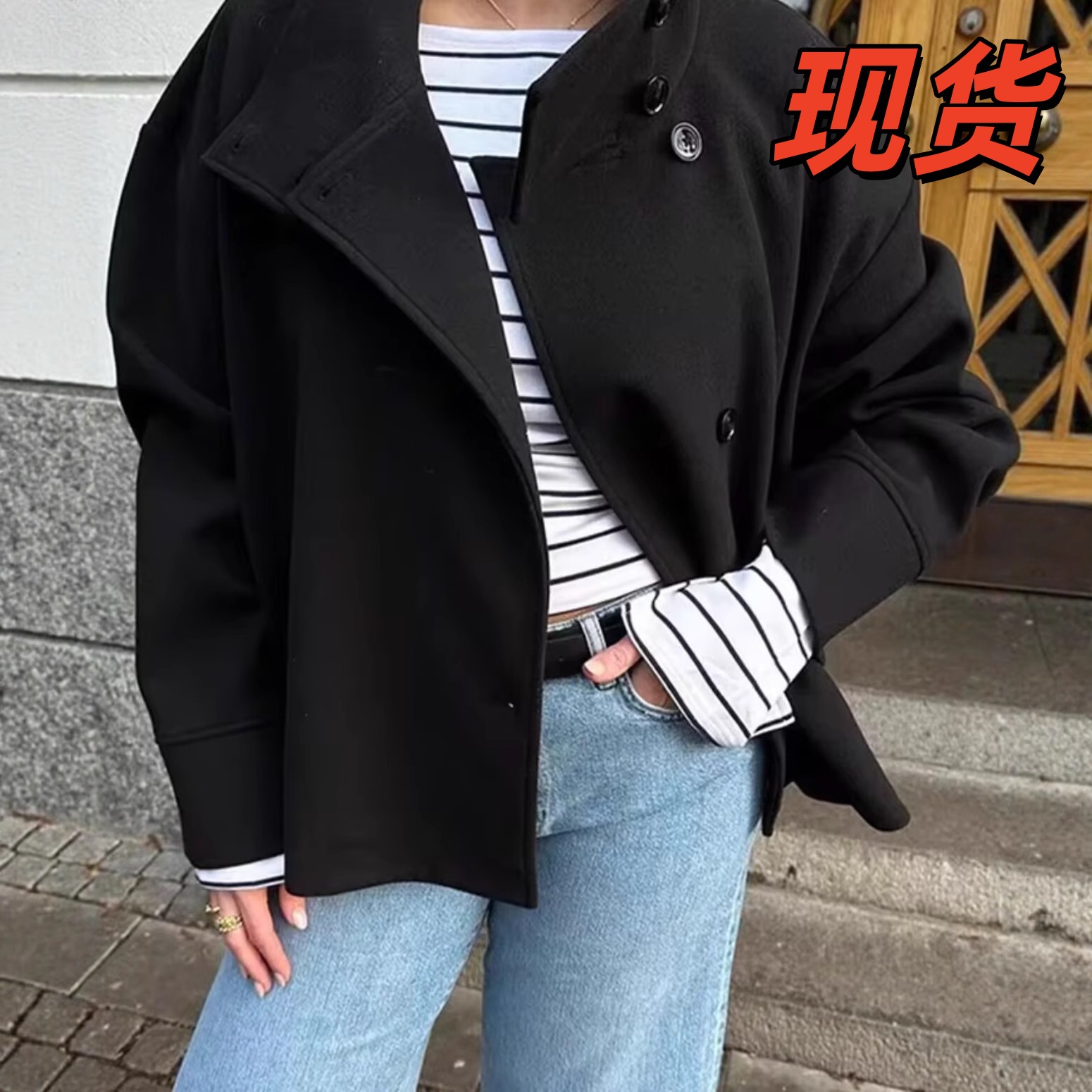 Cross-Border European And American Women's Short Stand-Up Collar Single-Breasted Woolen Coat Trendy And Stylish Woolen Jacket For Women