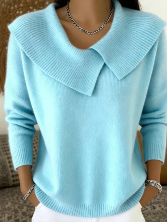 Fashion Korean Retro Playful Temperament Slim Lapel Sweater Knitted Lazy Temperament