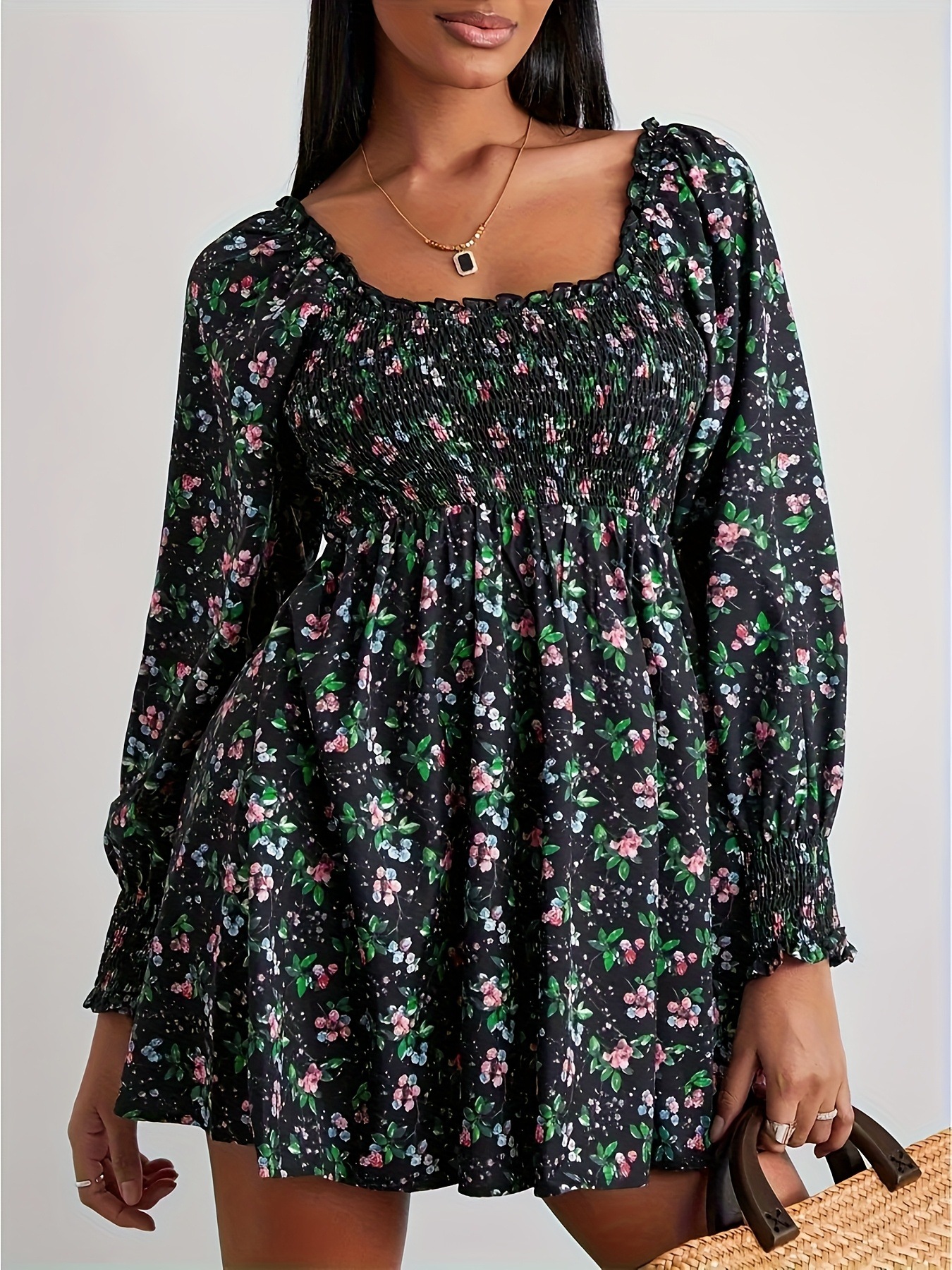 Slim Fit Square Neck Lantern Long Sleeve