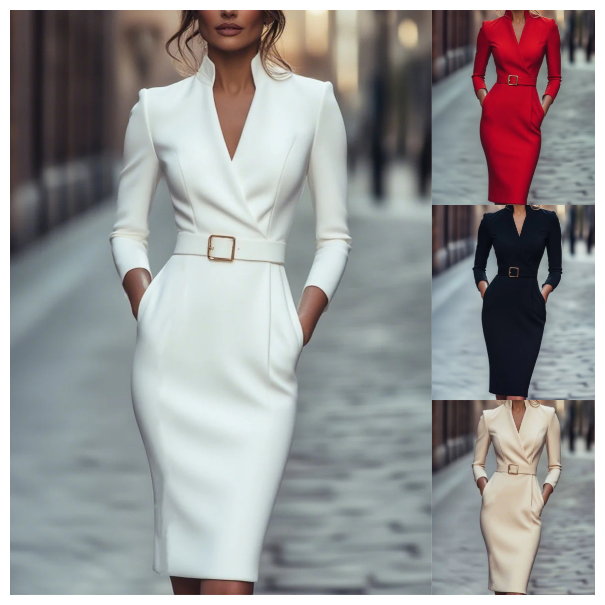 European And American Amazon New Autum French High-End Elegant Lady's Small Fragrance Waist Dress For Women