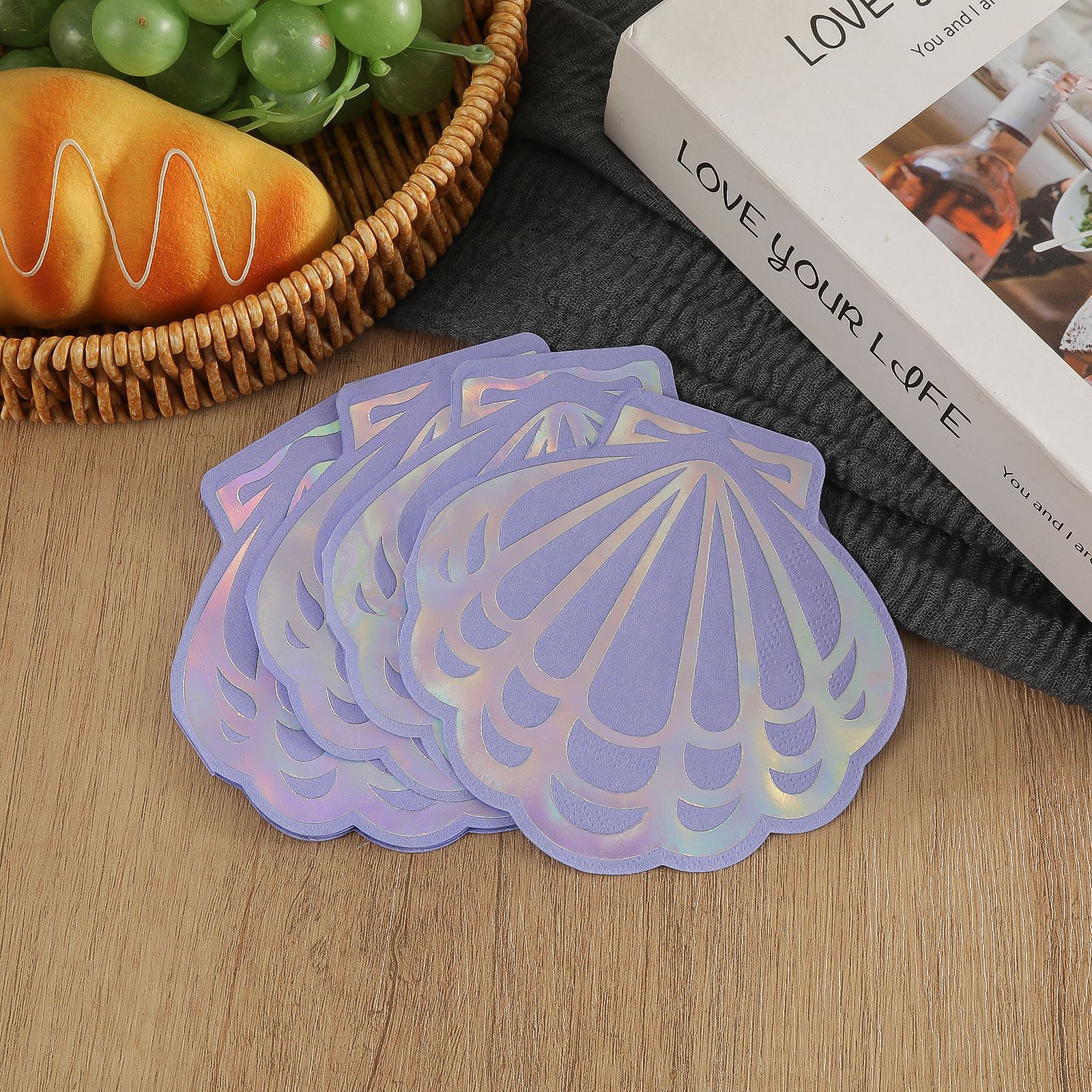 Gold-Stamped Irregular Shell-Shaped Party Napkins, Printed