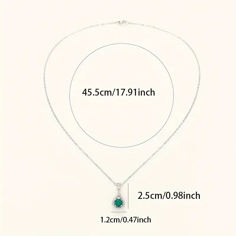Light Luxury Pear Shape Green Gem Pendant Necklace For Women, Double Layer Halo Inlaid Zircon Clavicle Chain, Banquet Dress Jewelry