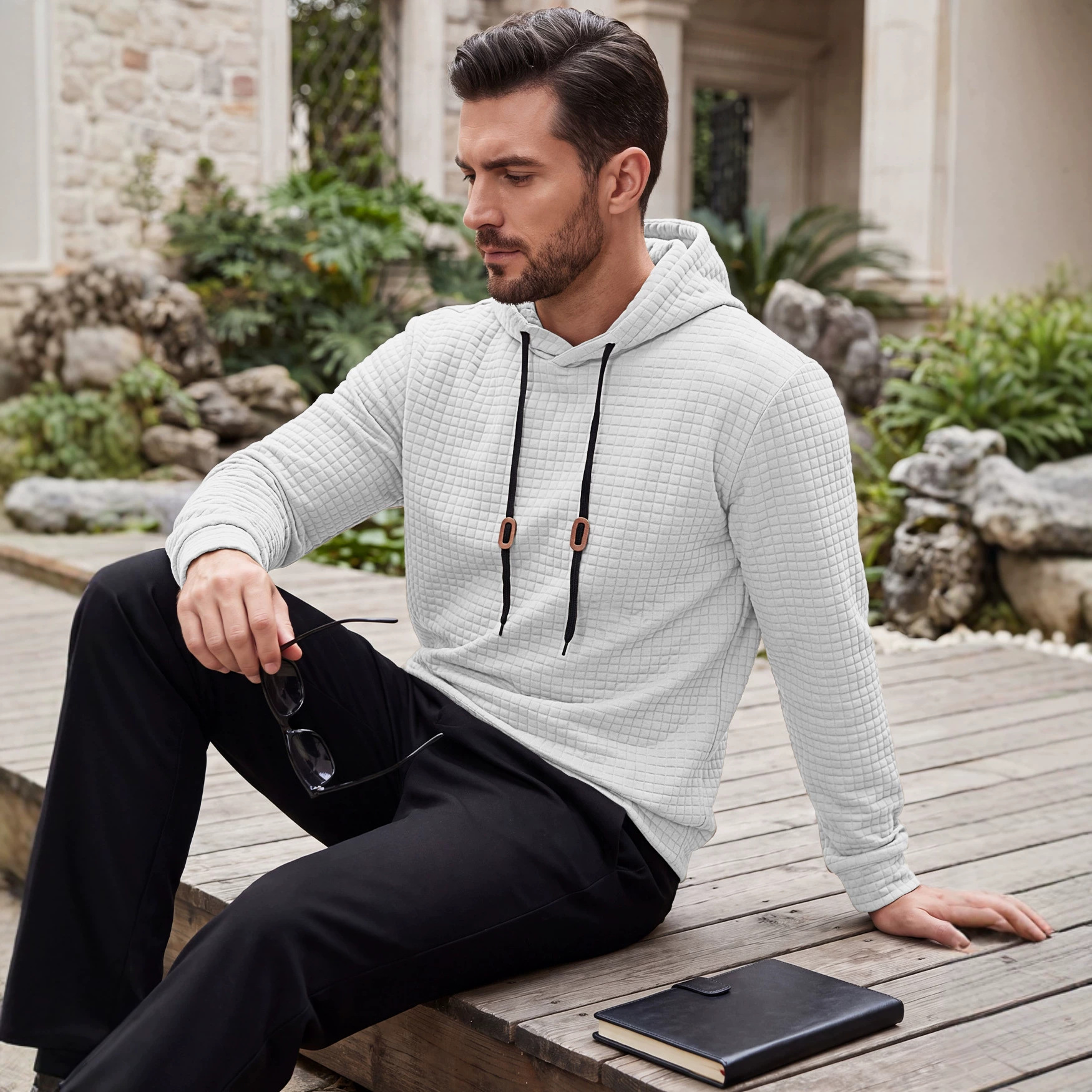 Amazon Men's Small Square Texture Hooded Sweater