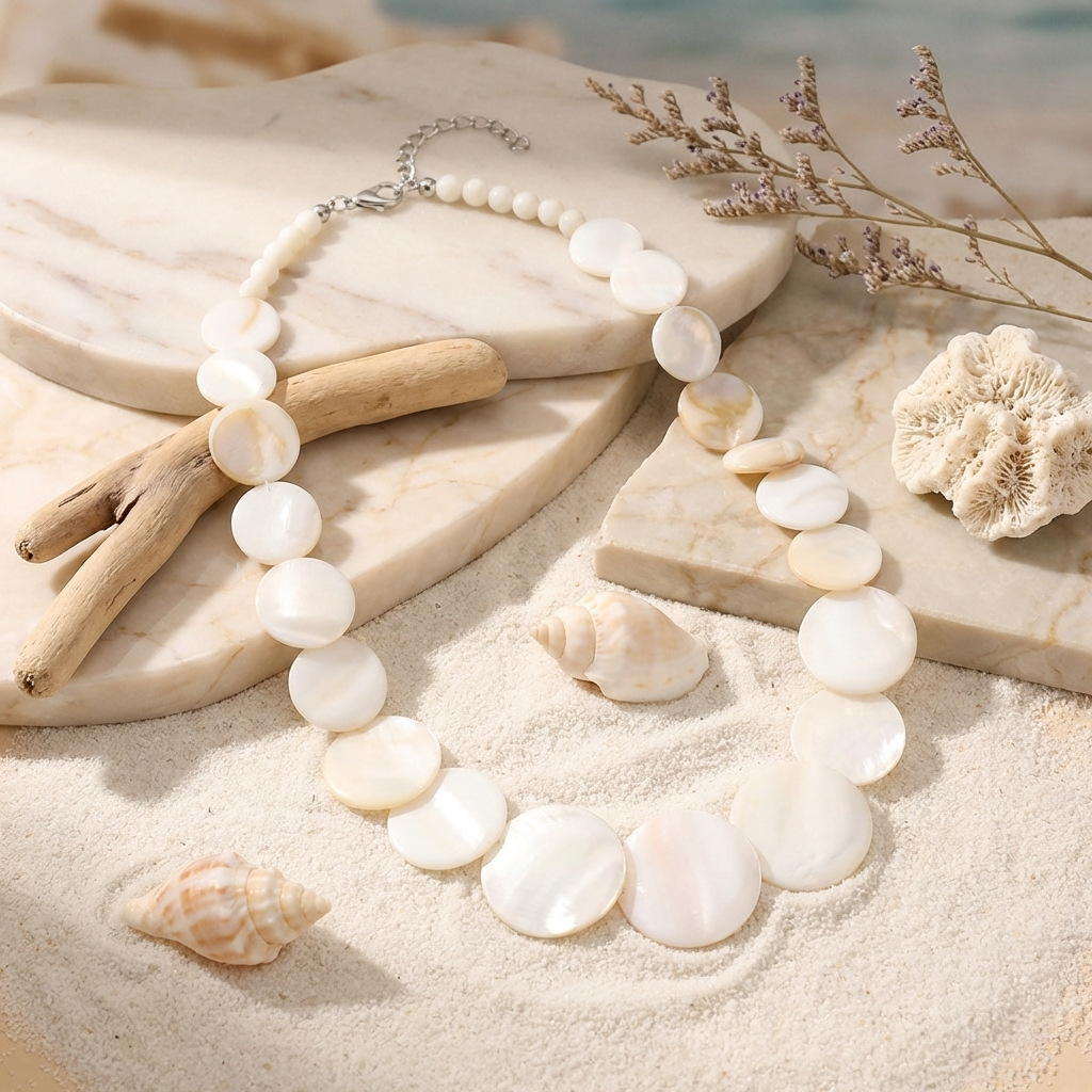 Round Shell Disc Choker Necklace, picture 3 of 3