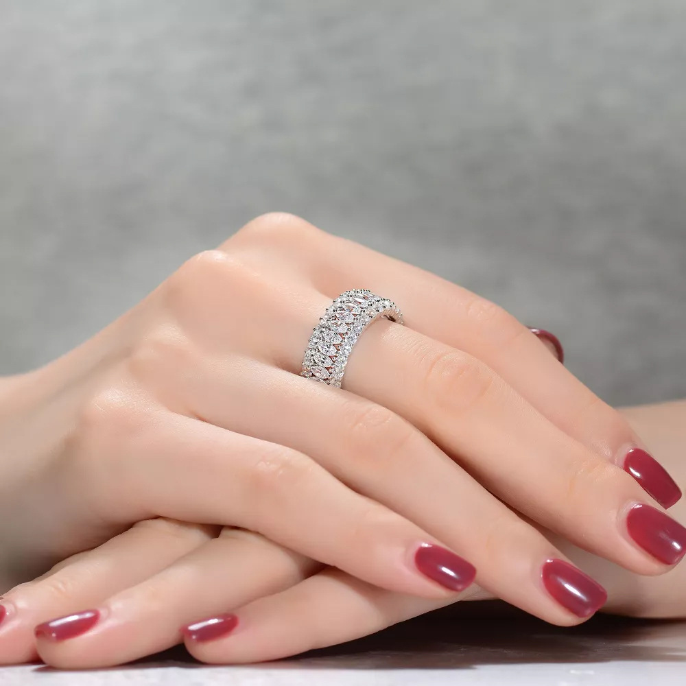 Inel pentru femei, stil european-american, din cupru, cu micro-pave de zircon, inel deschis cu rând de diamante
