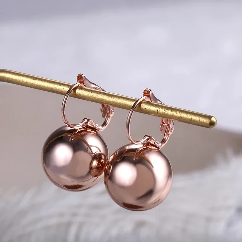 Pendants d'oreilles boules polies Or Argent Rose Laiton Femmes Élégant Fête Mode Bijoux Polyvalent