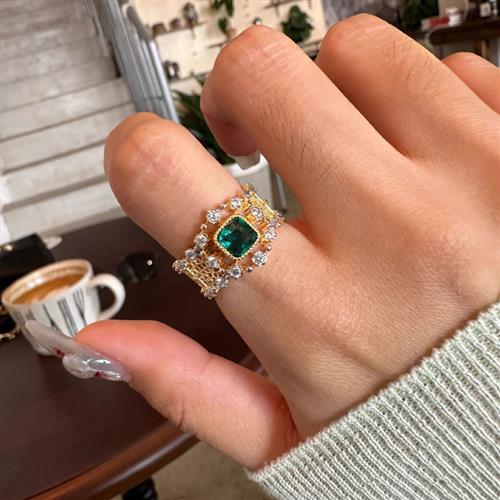 Real Gold Electroplated Zircon Square Opening Ring European And American Light Luxury Fashion Finger Ring Internet Celebrity Commuter Jewelry Wholesale product image