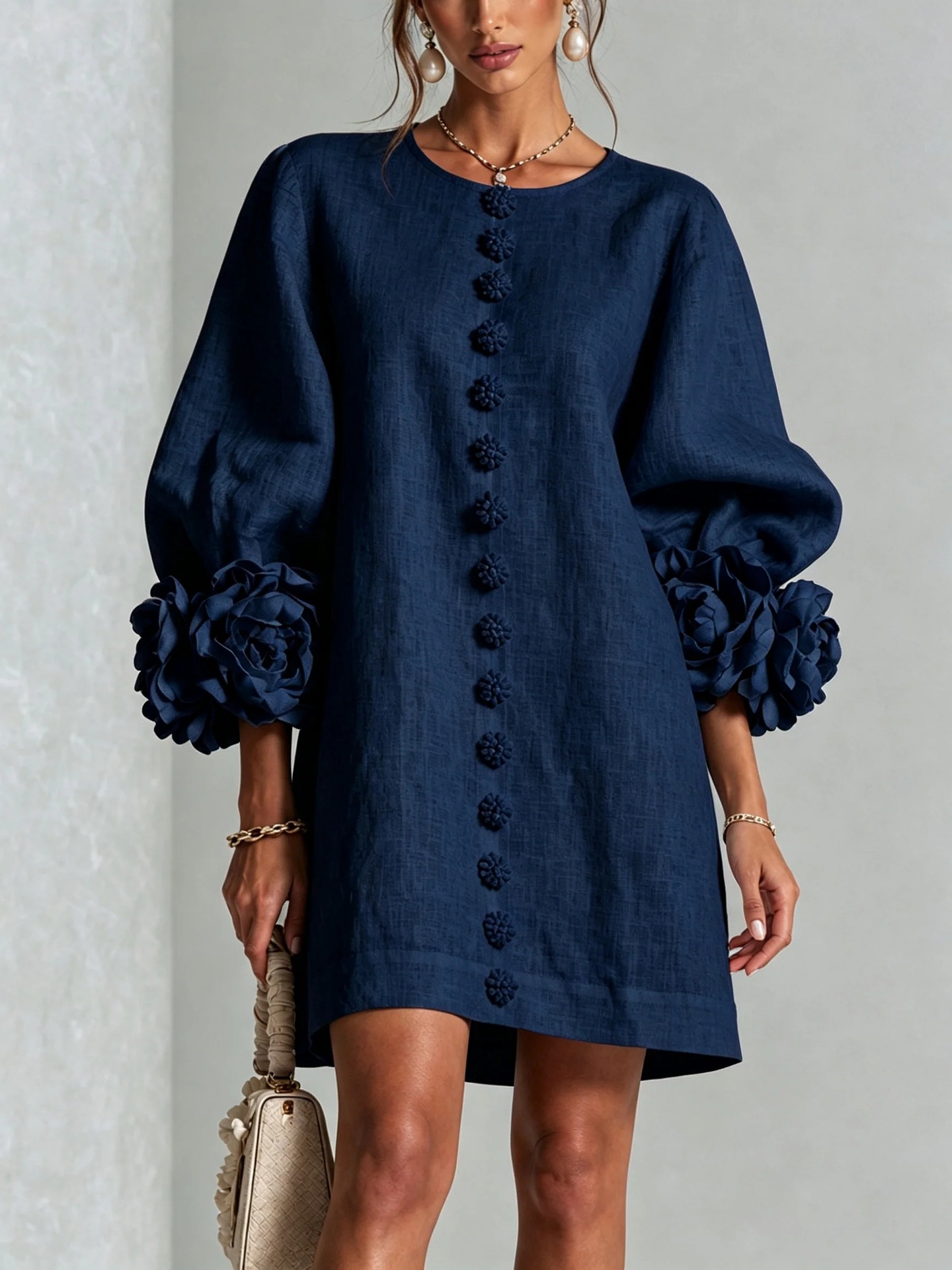 3D Flower Cuff Mini Dress, picture 3 of 12