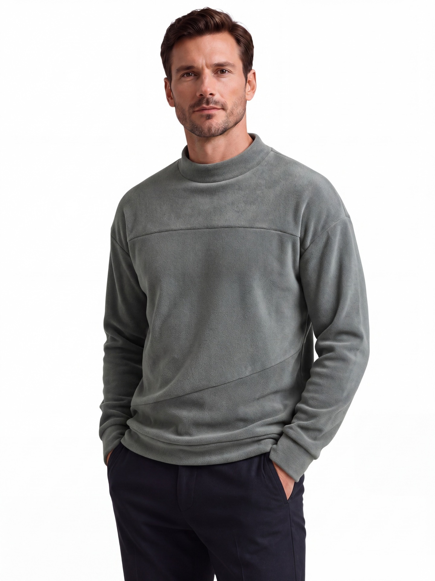 2026 New Cross-Border Men's Sweatshirt, Fleece Half-Turtleneck, Drop-Shoulder Men's Home Sweatshirt, Thickened Autumn-Winter Men's Sweatshirt