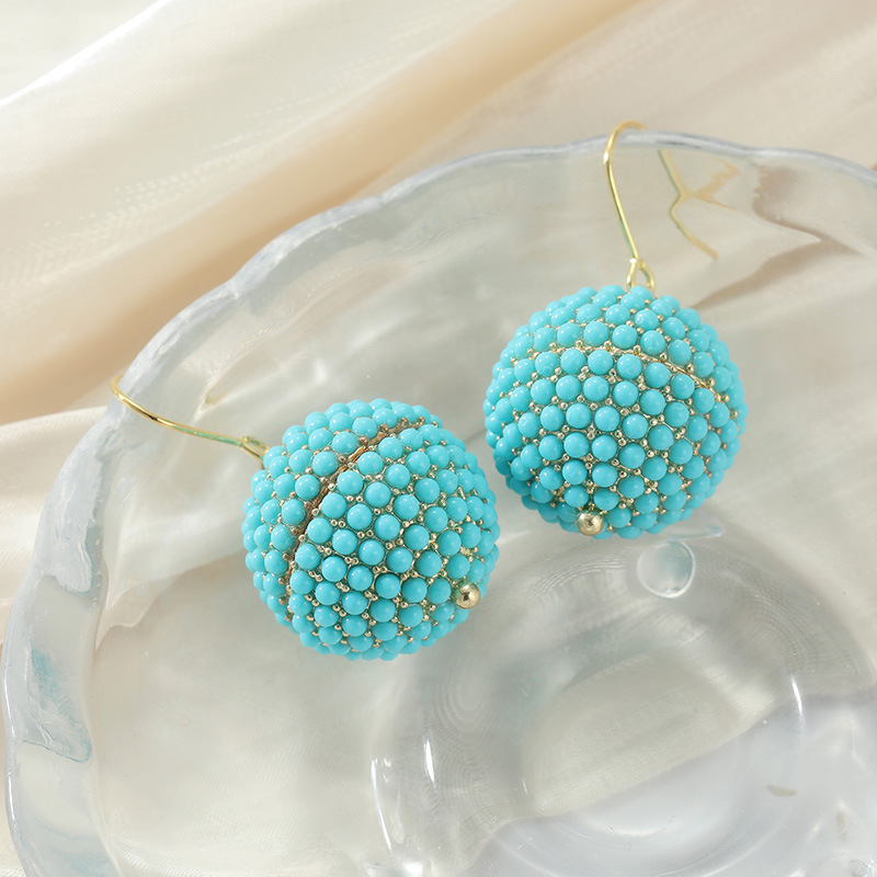 Turcoaz Beaded Ball Drop Cercei Aur Ton Alama Femei Boho Petrecere Bijuterii La Modă Declarație Elegantă