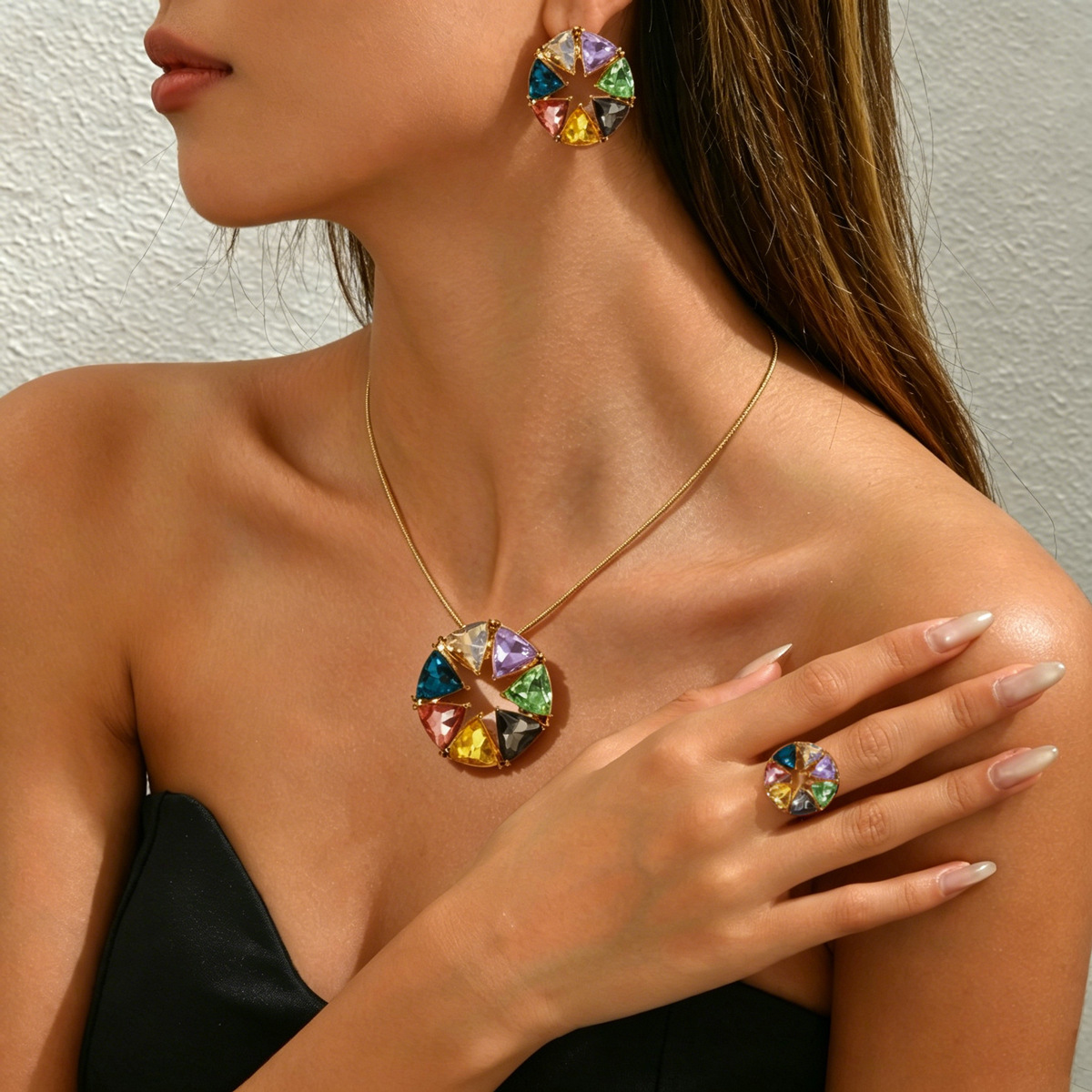 European And American Cross-Border Jewelry, Personalized Inlaid Colorful Diamond Design, High-End Pendant Necklace, Versatile Earrings And Jewelry