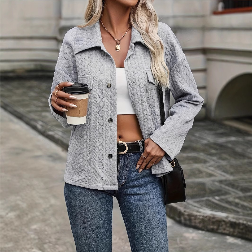 Women's Fall  Winter Casual Fashion Solid Color Button Pocket Jacket