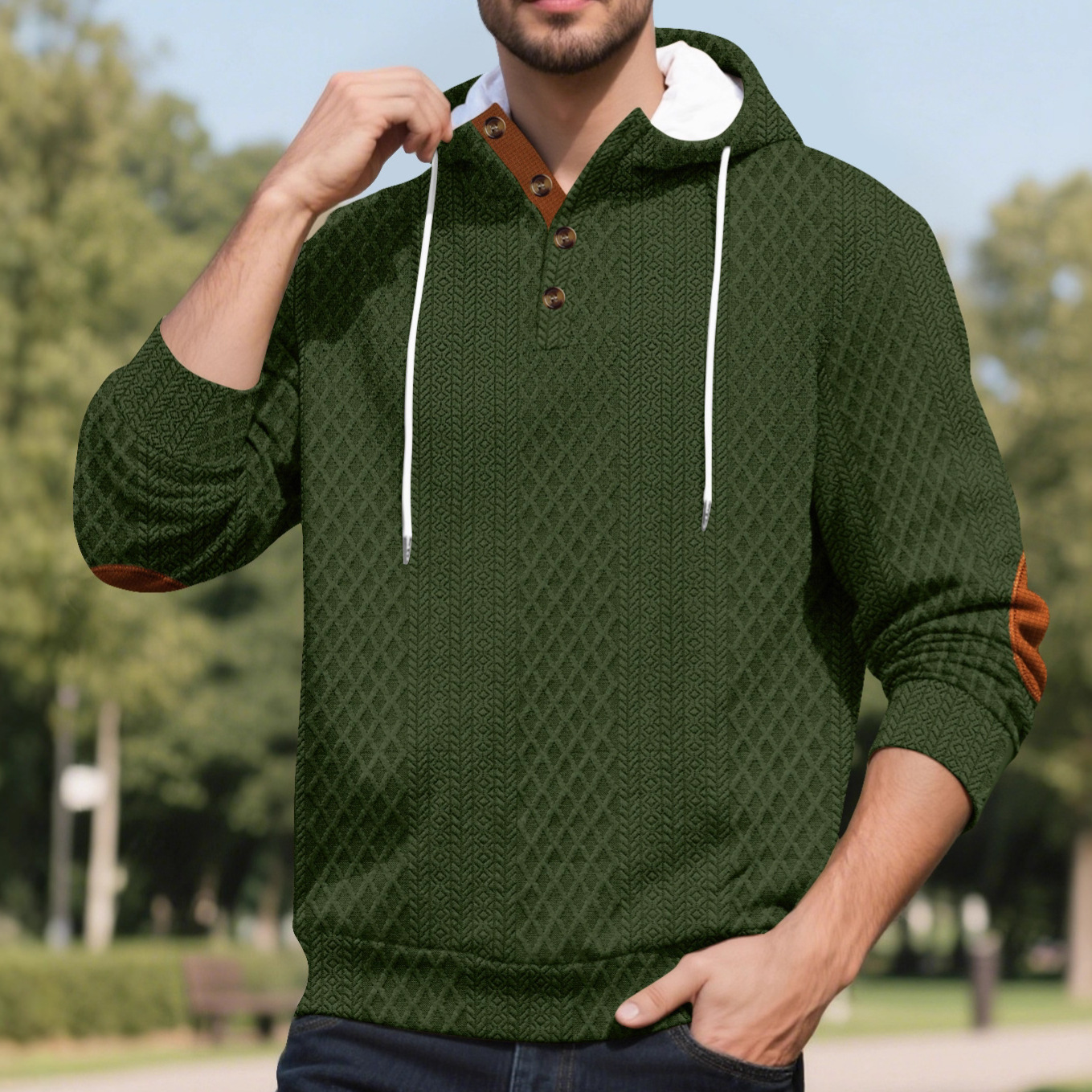 Cross-border European And American Amazon Men's Casual Pullover Jacquard Solid Color Hooded Embroidery Sports Thickened Autumn And Winter Sweats