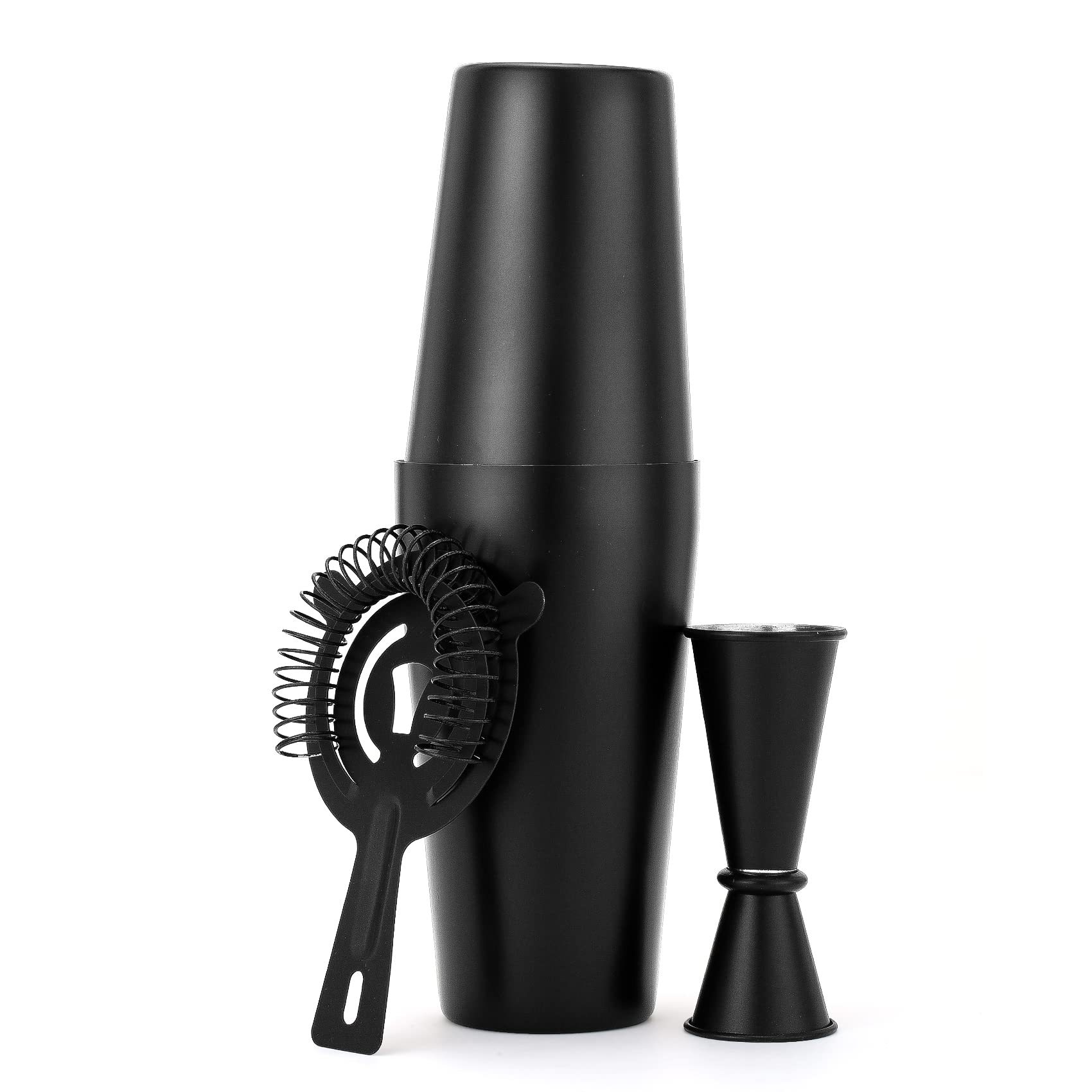 Boston Bartender 3piece Stainless Steel Bar Supplies Suit Cocktail Shaker Ice Filter Measuring Cup Chuck Cup