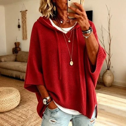 New Knitted Hooded Drawstring Sweater Sweatshirt Knit