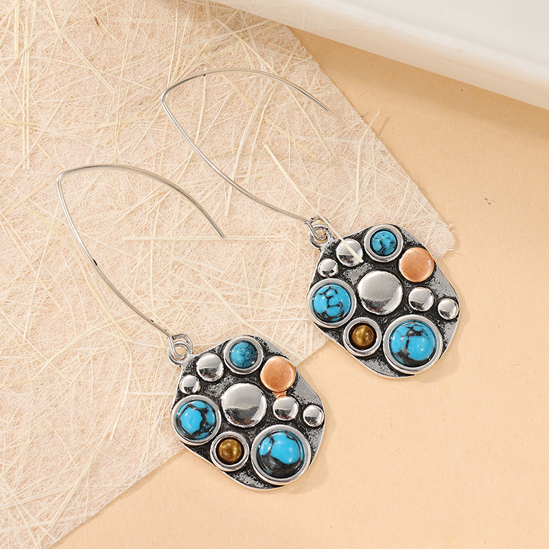 Vintage Turquoise Color Stone Drop Earrings Silver
