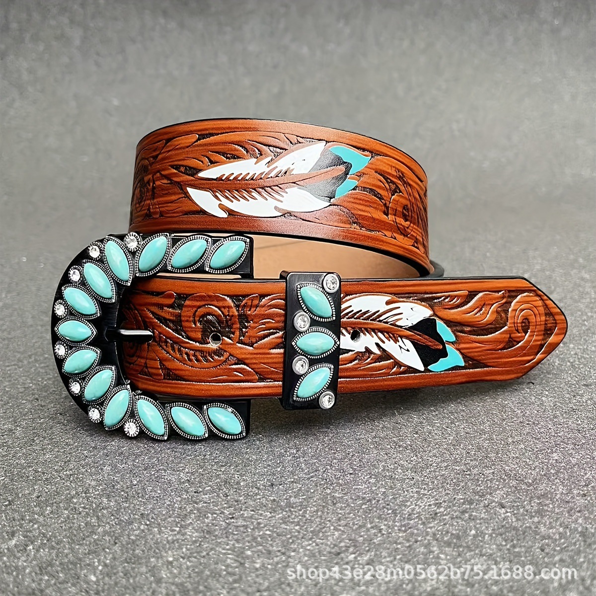 Women's Leather Belt Retro Medieval Turquoise Buckle Waistband Ladies Cowgirl Leather Belt In Stock Wholesale — photo 1