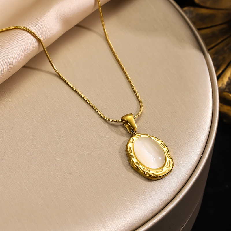 Oval Cat's Eye hangerketting – roestvrij titanium staal