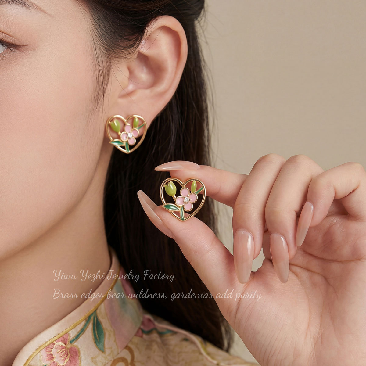 Noi cercei în formă de inimă, stil național, senzație de vârf, noi accesorii pentru urechi în stil retro, pictură în ulei colorat în stil chinezesc
