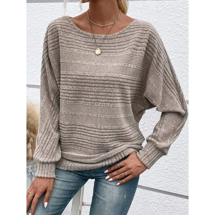 European And American Cross-border Amazon Autumn And Winter New Comfortable Casual Solid Color Long Sleeve Round Neck Stitching Pullover Top T-shirt For Women