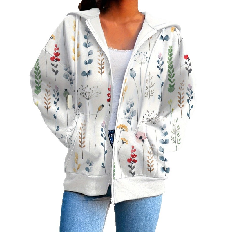 Long Sleeved Zipper Women's Hooded Sweatshirt American Santa Claus Jacket Personalized Denim Print Spring & Fall New Top