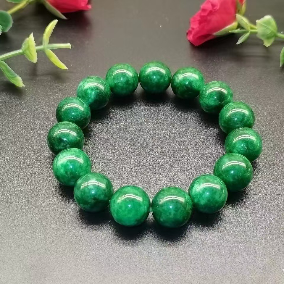 Explosive Imitation Jadeite Dry Green Iron Dragon Raw Jade Beads Bracelet Men And Women Yang Green Flower Green Bracelet Batch
