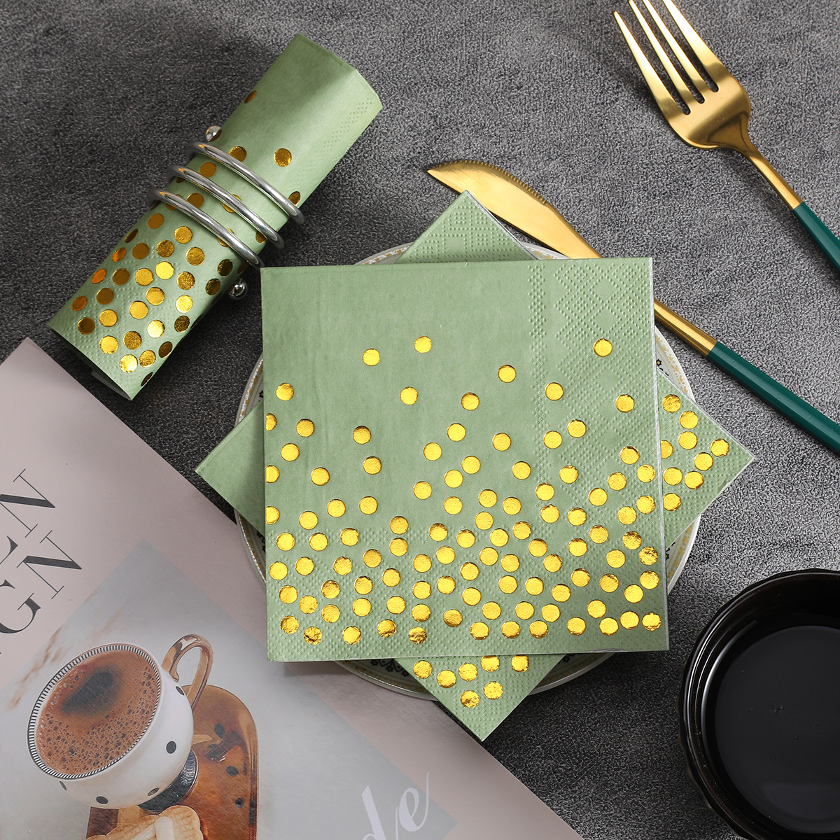 Amazon Hot Sale Disposable Party Paper Square Gold Dot Colorful Napkin Decorative Supplies Bronzing Paper Towel - image 3