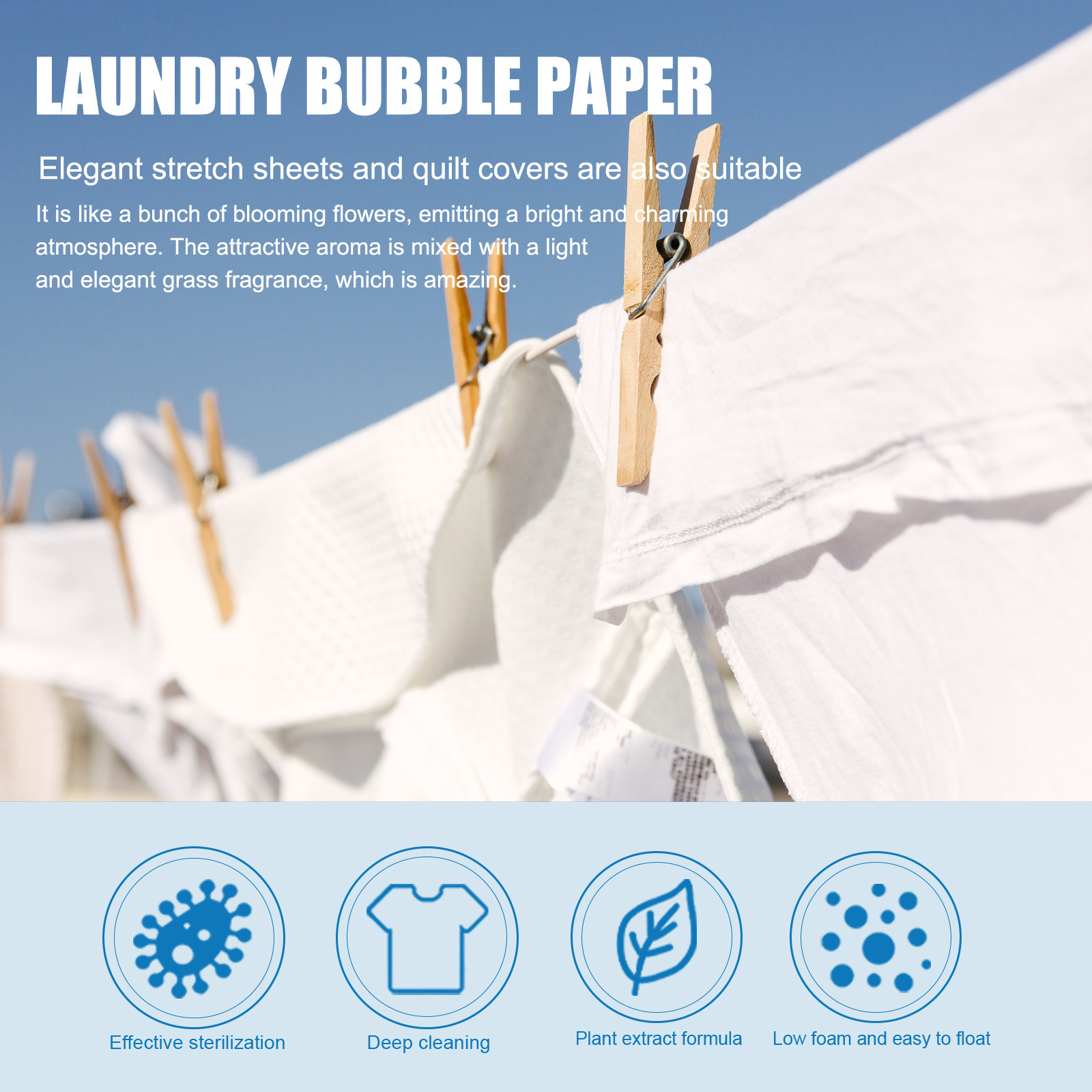 Jue-Fish Laundry Bubble Paper Cleansing And Stain Removal Concentrated Laundry Sheets Long-Lasting Fragrance Clothing Protection Whitening Household Use 3