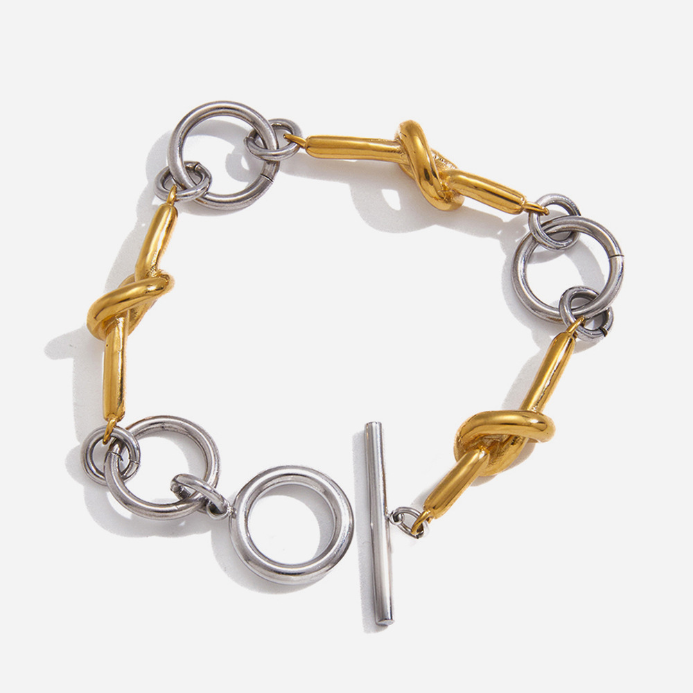 Stainless Steel Color-Blocked Knot Ot Buckle Bracelet, Light Luxury Niche Cross-Border Jewelry For Women With