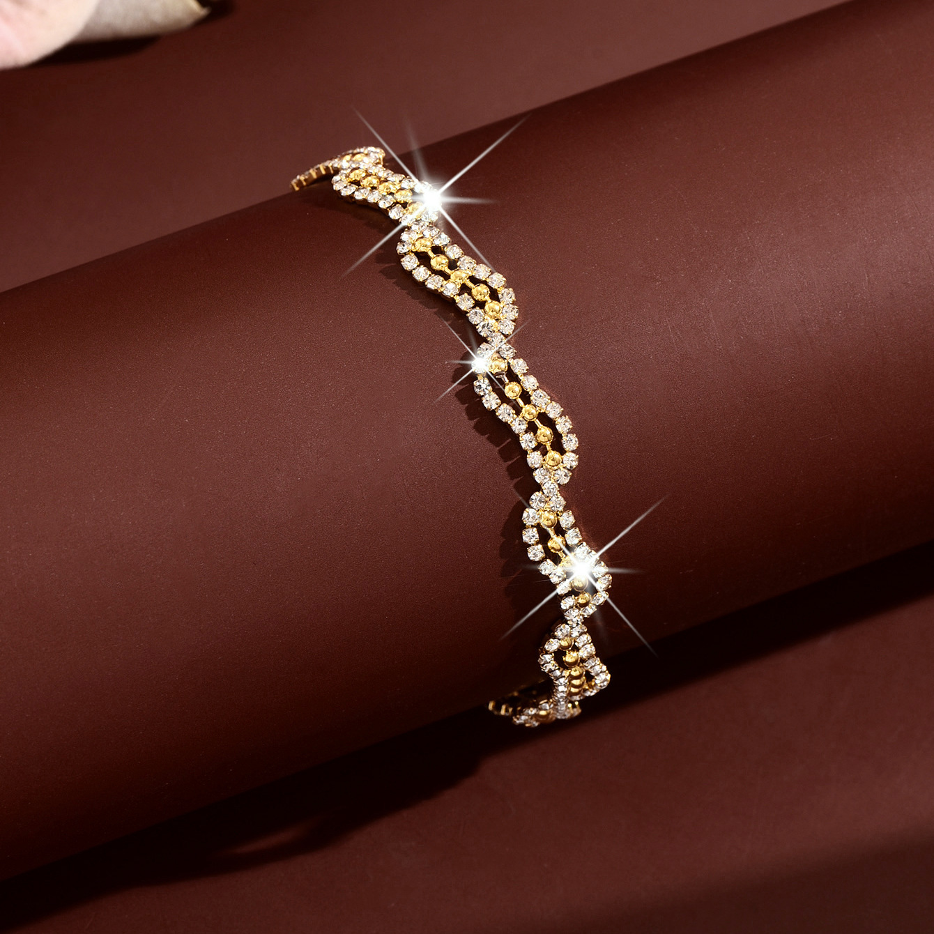 Couple Twisted Wavy Rhinestone Inlaid Bracelet, Geometric