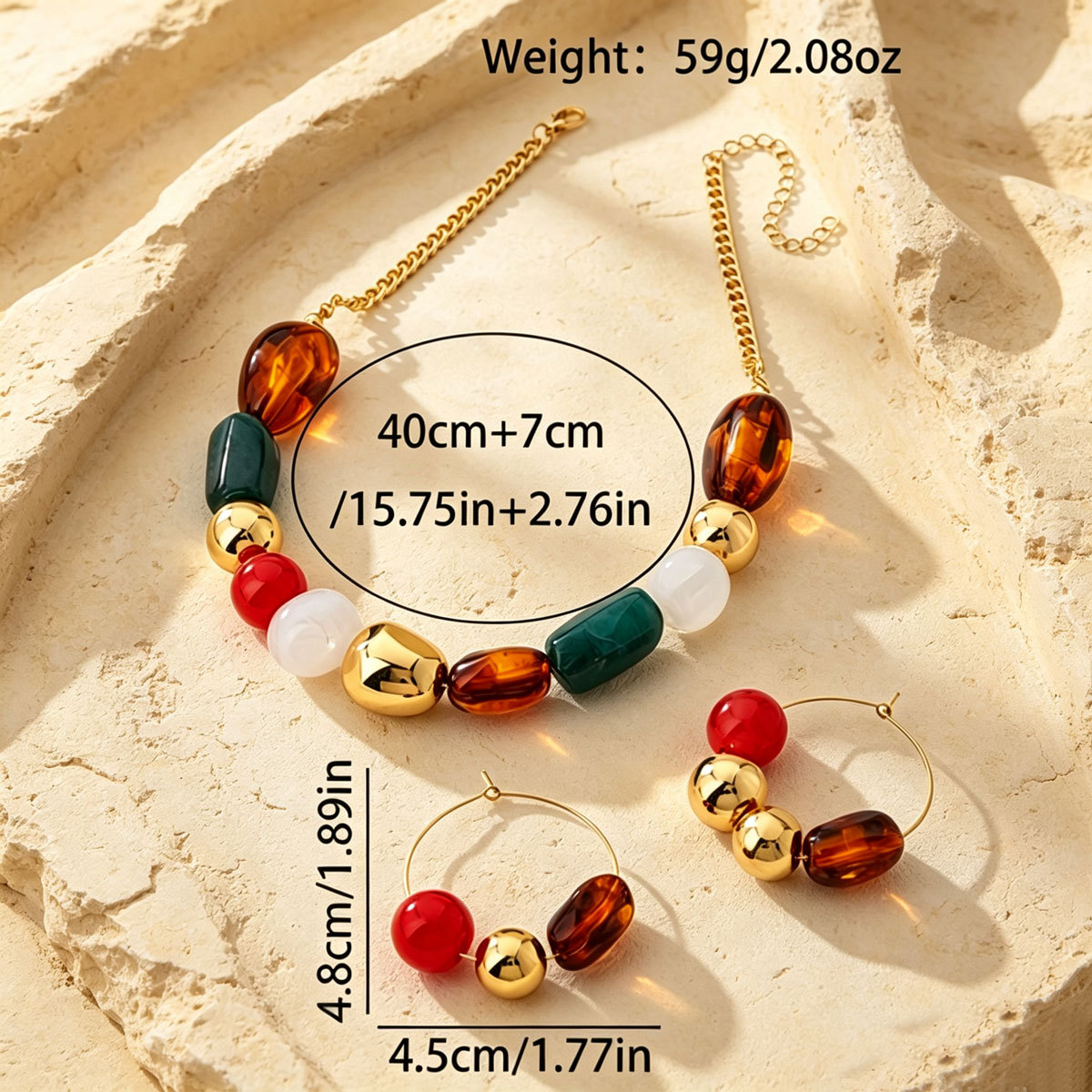 Parure vintage multicolore à perles rétro